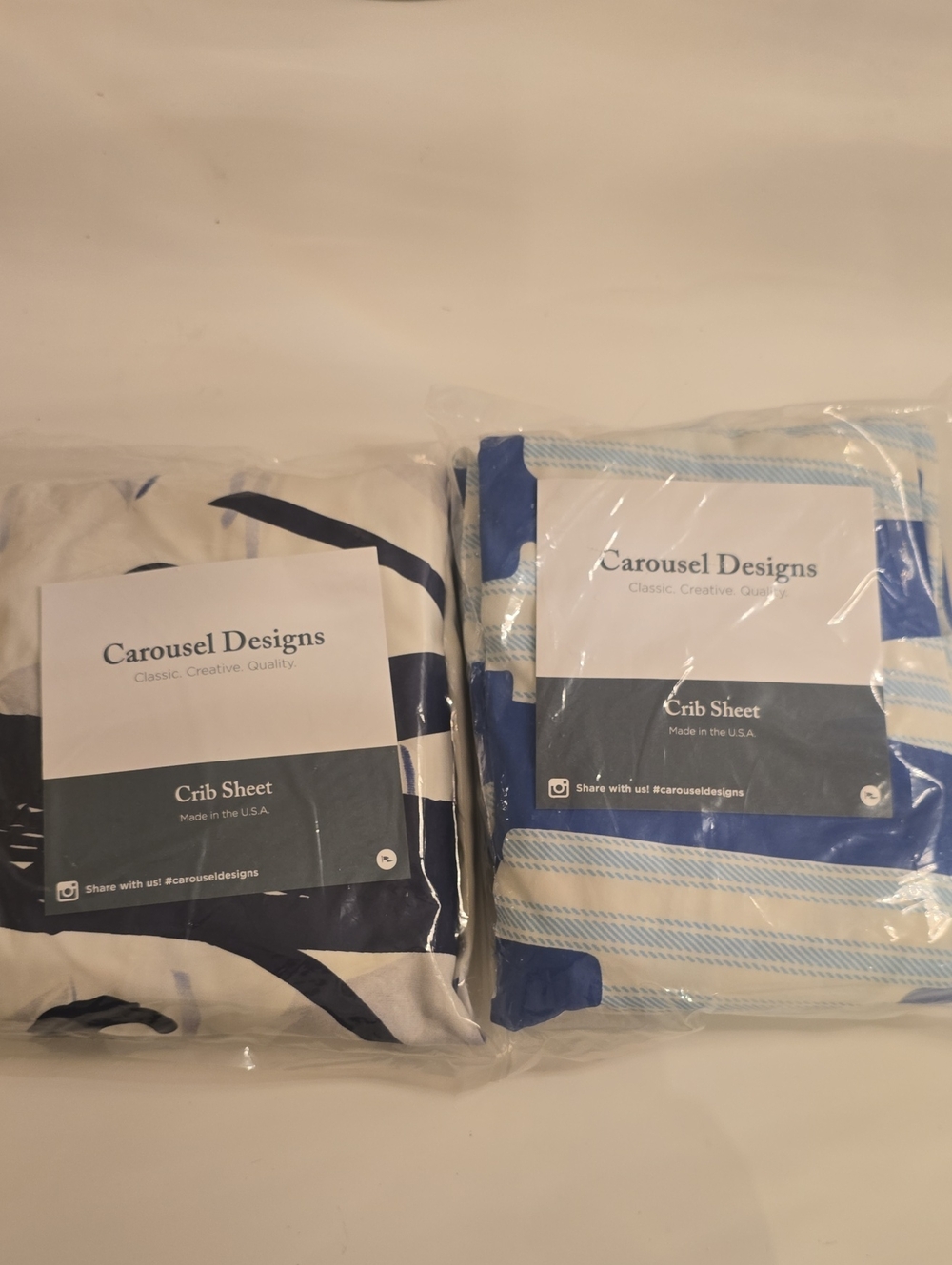 Carousel Designs Crib Sheets - Navy & Blue Stripe Set